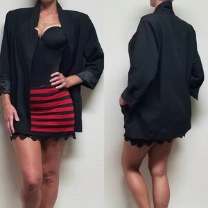 VINTAGE 80s Sag Harbor Black Knit Oversized Unstructured Boyfriend Blazer Jacket